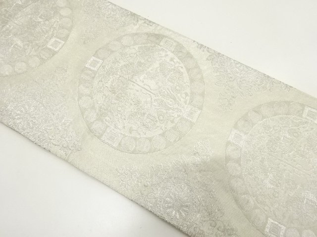 JAPANESE KIMONO / FUKURO OBI / WOVEN LION HUNTING & FLORAL CREST